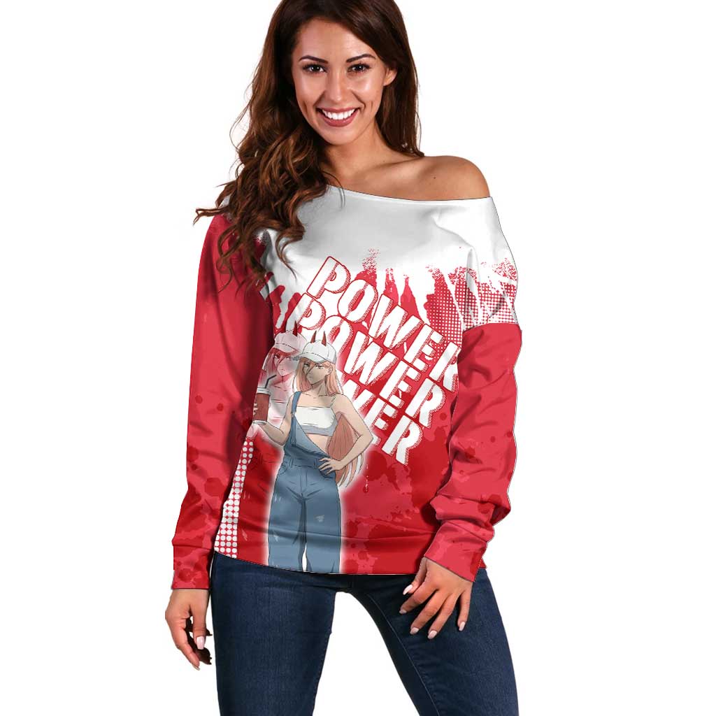 Power Chainsaw Man Off Shoulder Sweater Grunge Pop Manga Panel Style