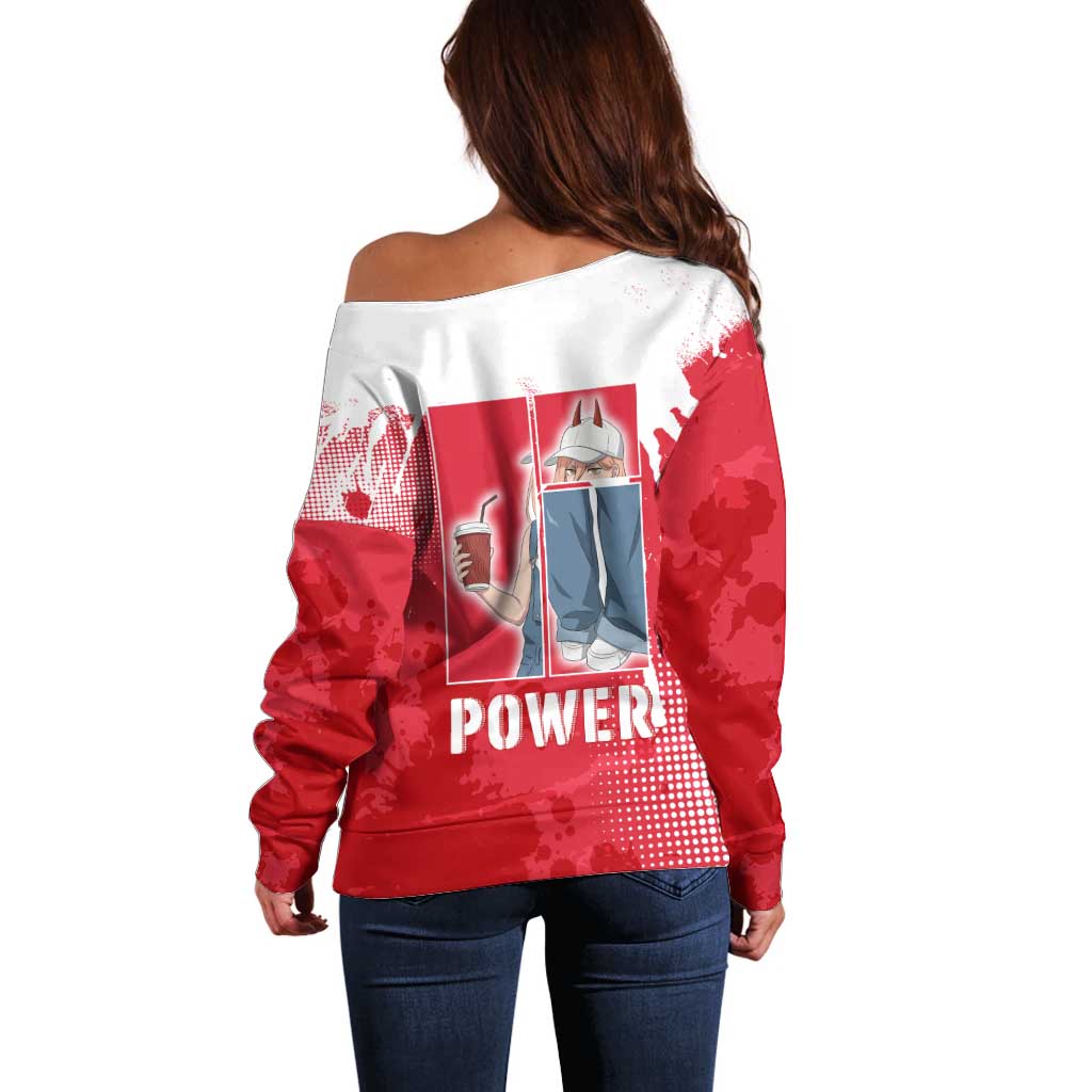 Power Chainsaw Man Off Shoulder Sweater Grunge Pop Manga Panel Style