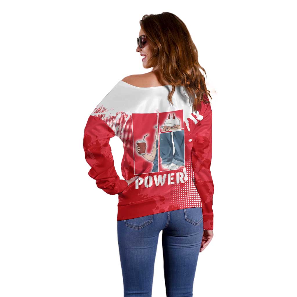 Power Chainsaw Man Off Shoulder Sweater Grunge Pop Manga Panel Style