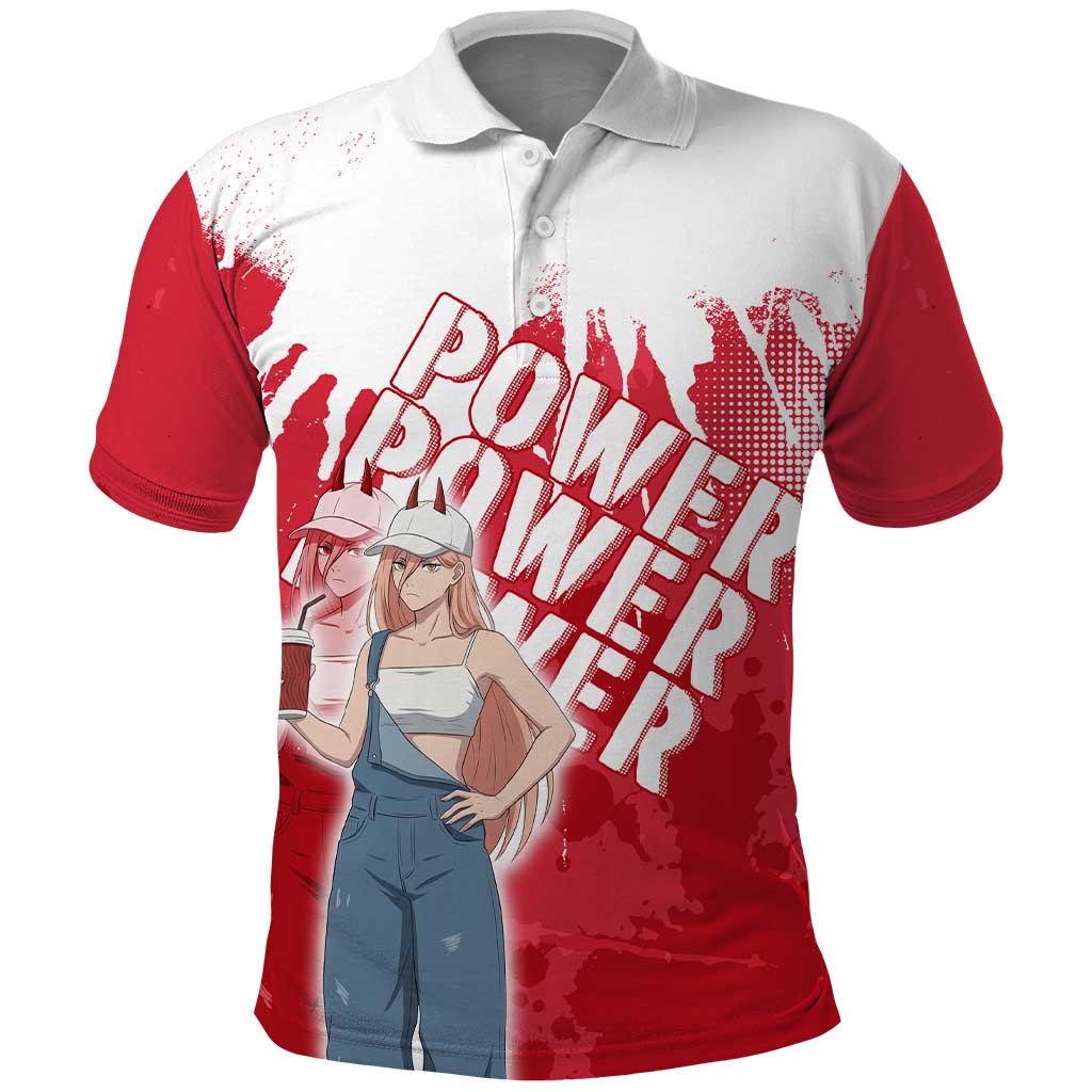 Power Chainsaw Man Polo Shirt Grunge Pop Manga Panel Style