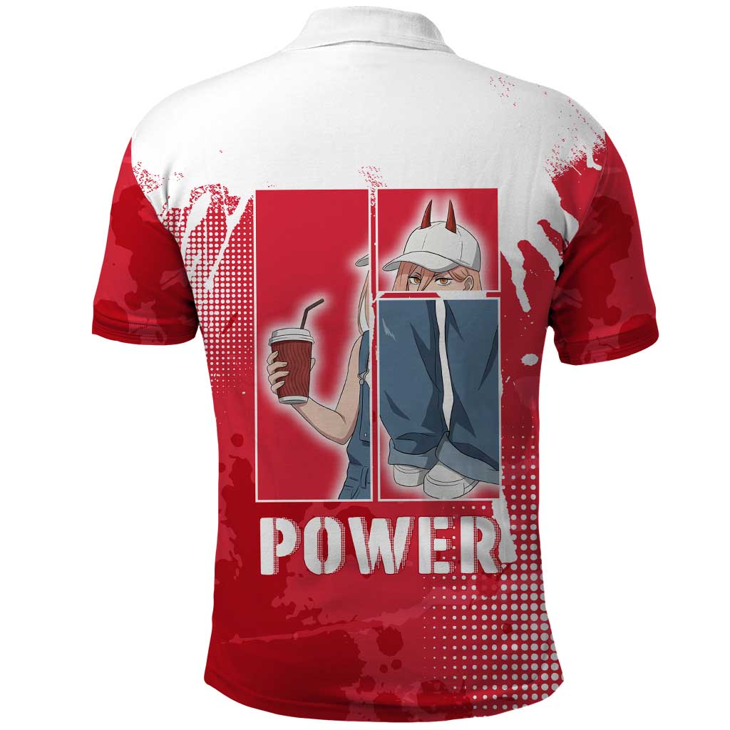 Power Chainsaw Man Polo Shirt Grunge Pop Manga Panel Style