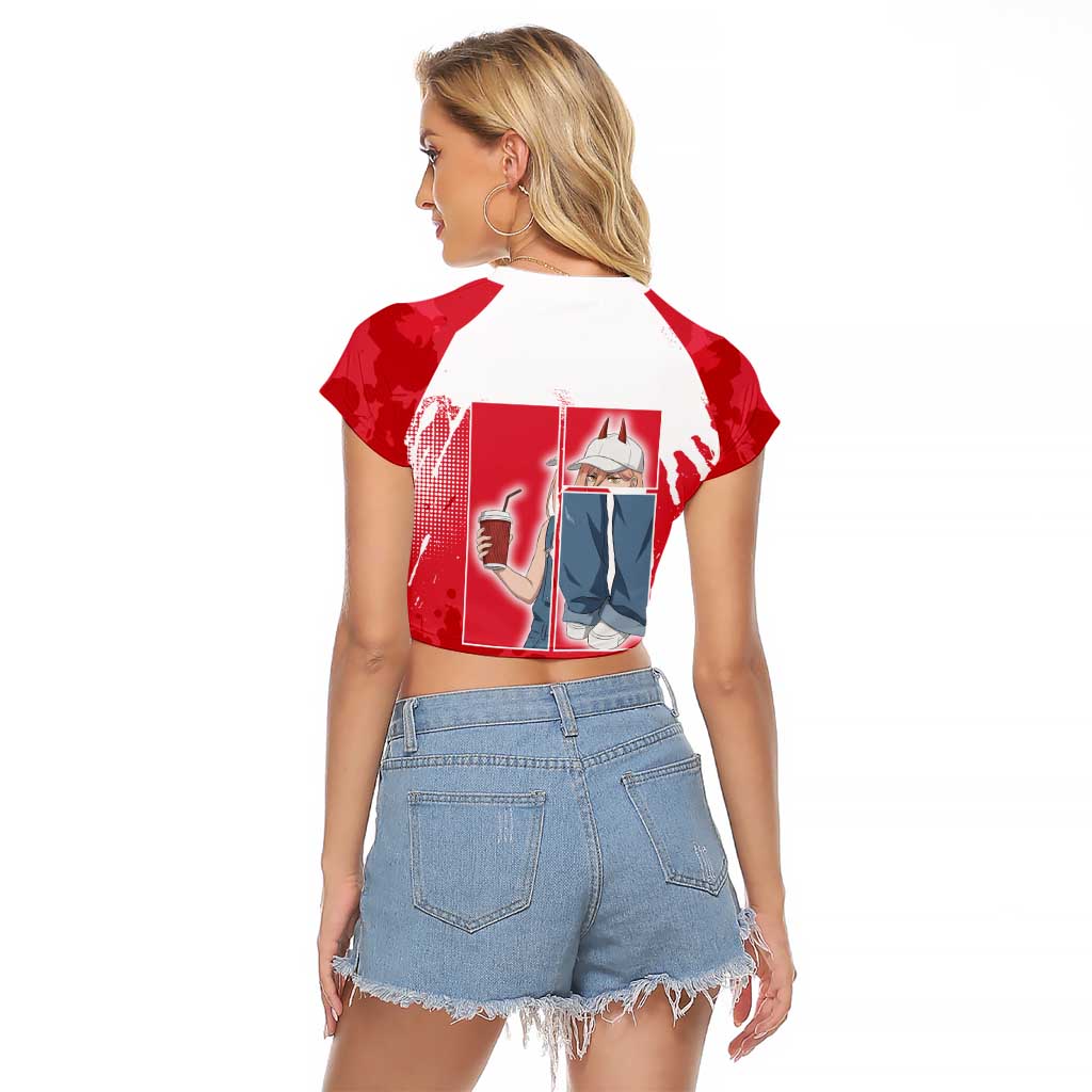 Power Chainsaw Man Raglan Cropped T Shirt Grunge Pop Manga Panel Style