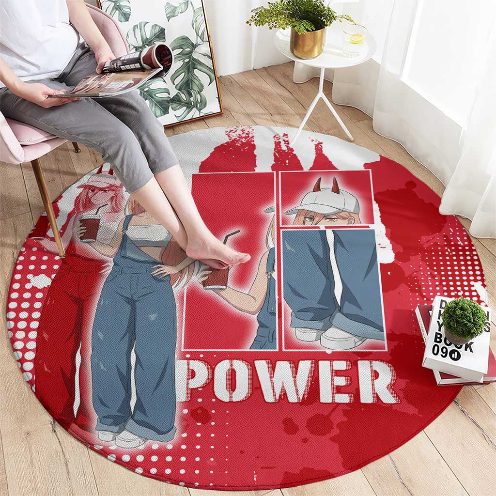 Power Chainsaw Man Round Carpet Grunge Pop Manga Panel Style