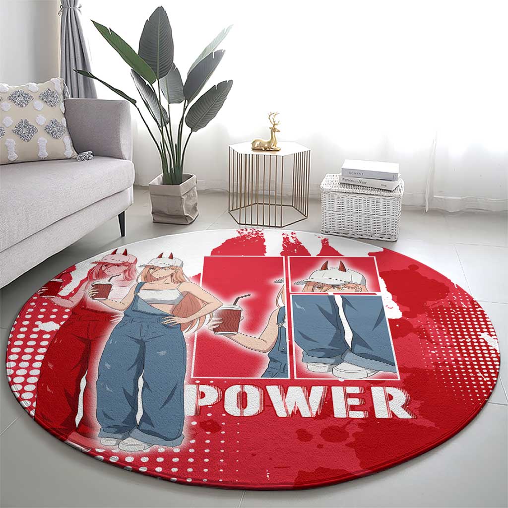 Power Chainsaw Man Round Carpet Grunge Pop Manga Panel Style