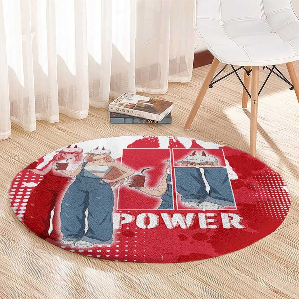 Power Chainsaw Man Round Carpet Grunge Pop Manga Panel Style
