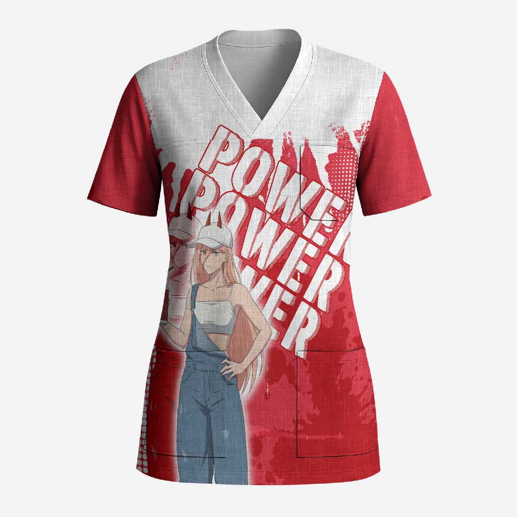 Power Chainsaw Man Scrub Top Grunge Pop Manga Panel Style