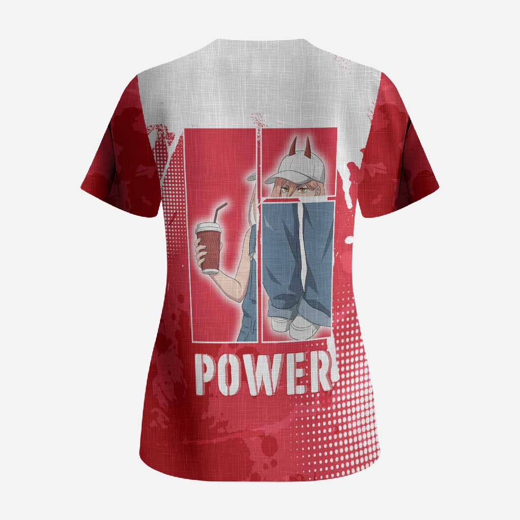 Power Chainsaw Man Scrub Top Grunge Pop Manga Panel Style