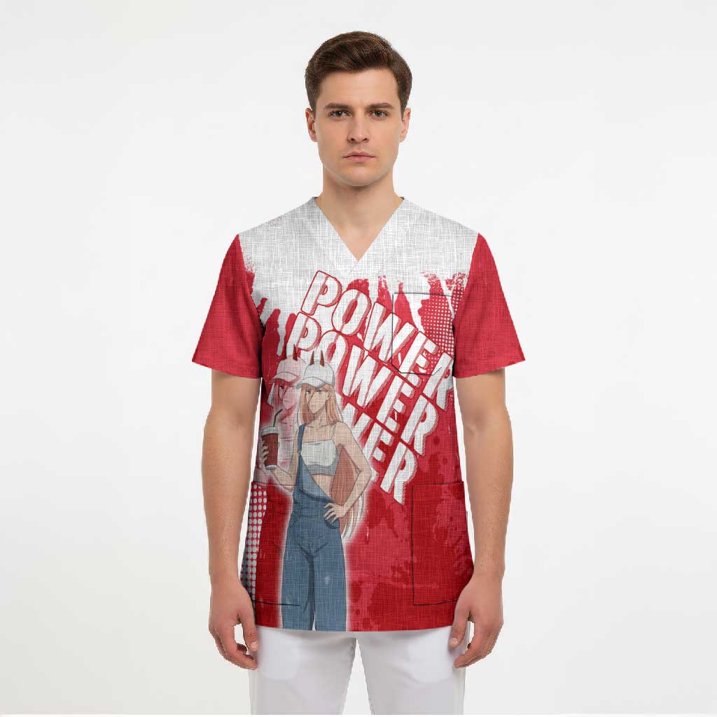 Power Chainsaw Man Scrub Top Grunge Pop Manga Panel Style