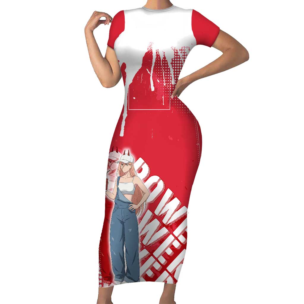 Power Chainsaw Man Short Sleeve Bodycon Dress Grunge Pop Manga Panel Style