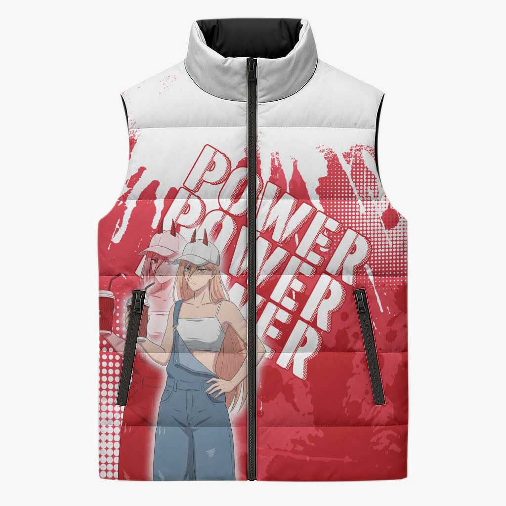 Power Chainsaw Man Sleeveless Puffer Jacket Grunge Pop Manga Panel Style