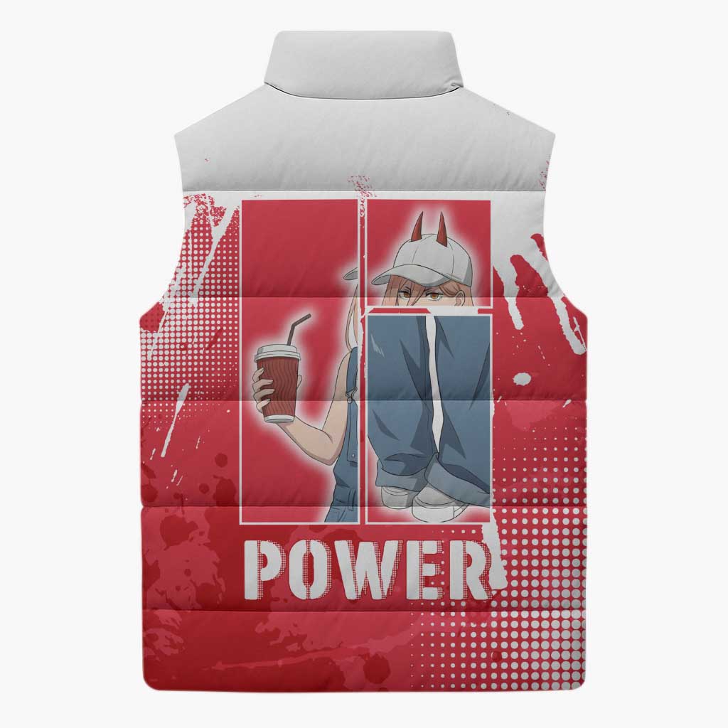 Power Chainsaw Man Sleeveless Puffer Jacket Grunge Pop Manga Panel Style