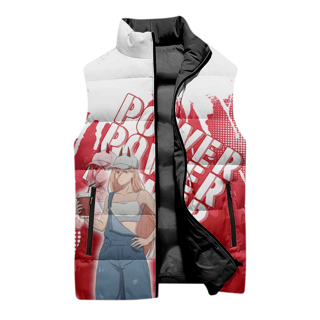 Power Chainsaw Man Sleeveless Puffer Jacket Grunge Pop Manga Panel Style