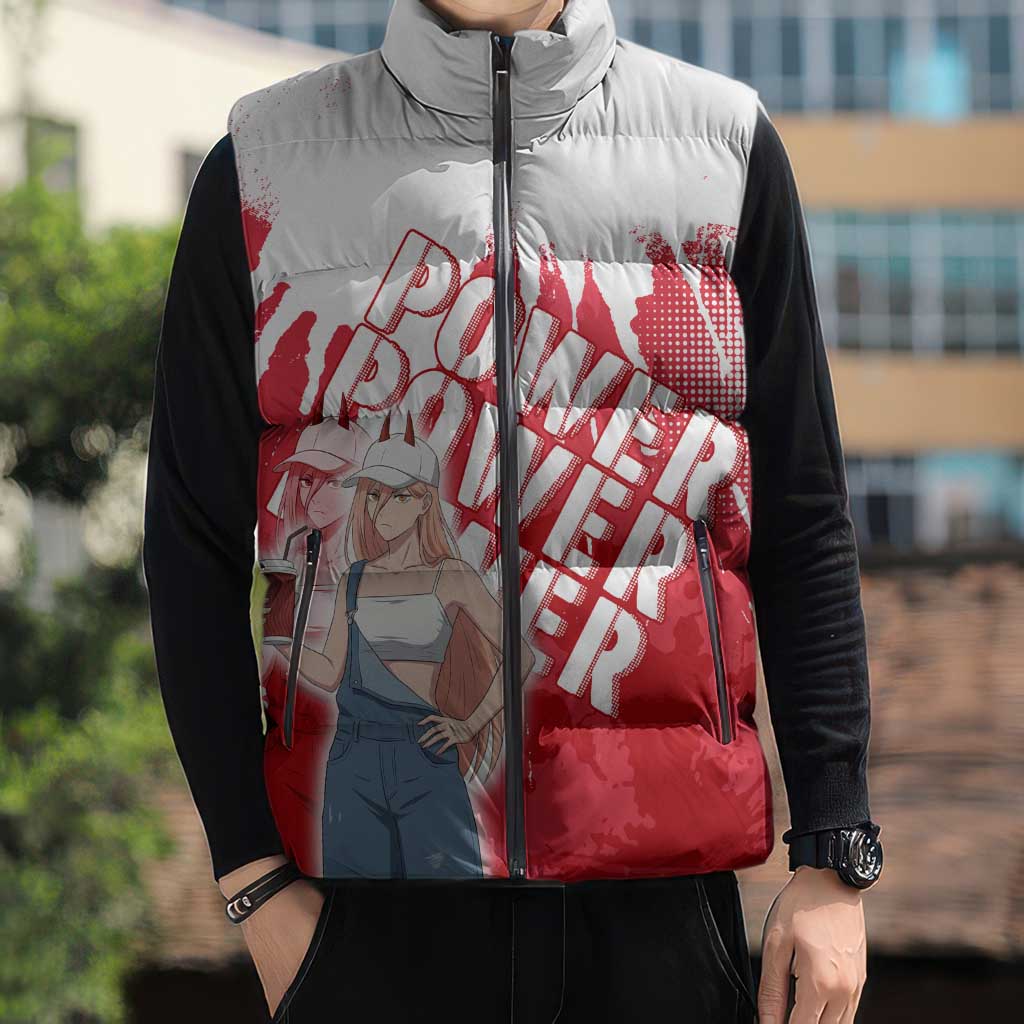 Power Chainsaw Man Sleeveless Puffer Jacket Grunge Pop Manga Panel Style