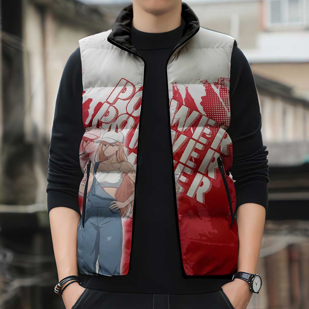 Power Chainsaw Man Sleeveless Puffer Jacket Grunge Pop Manga Panel Style