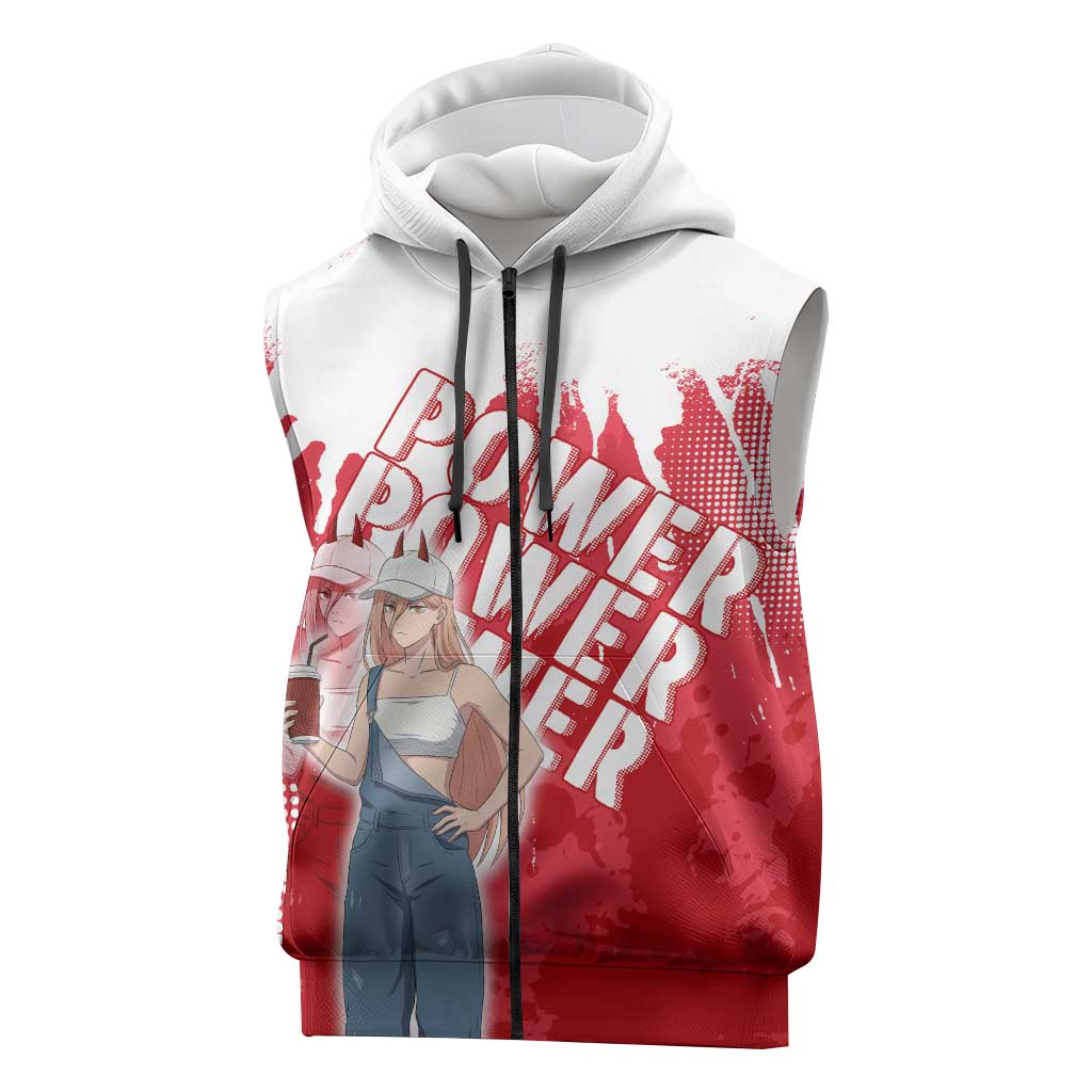 Power Chainsaw Man Sleeveless Zip Hoodie Grunge Pop Manga Panel Style