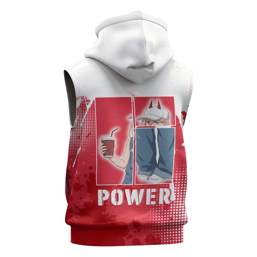 Power Chainsaw Man Sleeveless Zip Hoodie Grunge Pop Manga Panel Style