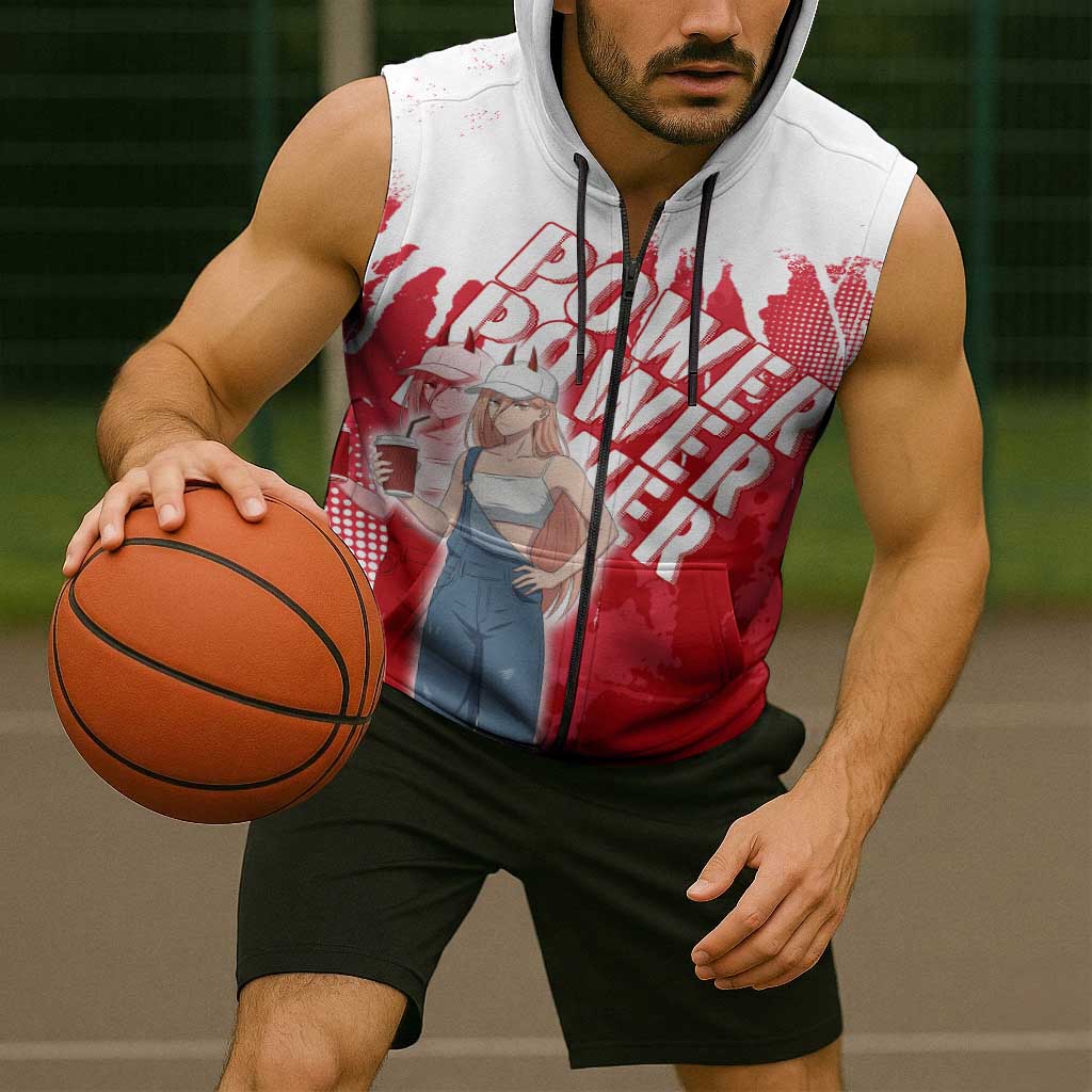 Power Chainsaw Man Sleeveless Zip Hoodie Grunge Pop Manga Panel Style