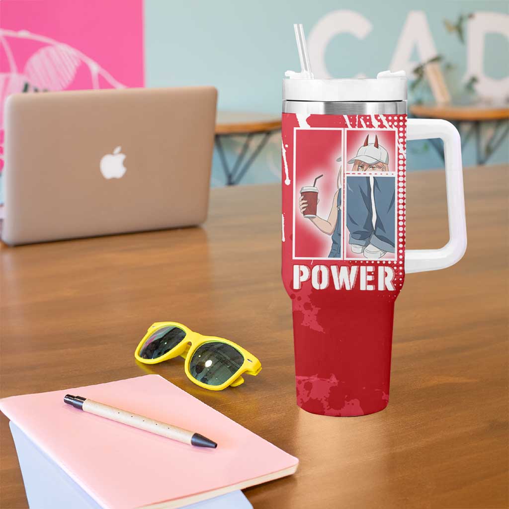 Power Chainsaw Man Tumbler With Handle Grunge Pop Manga Panel Style