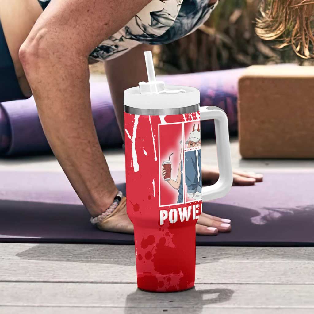 Power Chainsaw Man Tumbler With Handle Grunge Pop Manga Panel Style