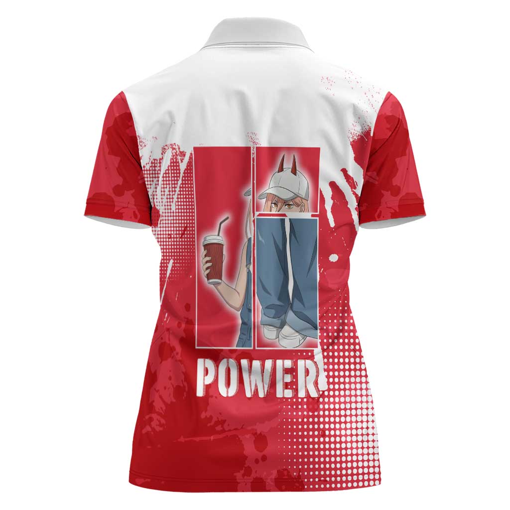 Power Chainsaw Man Women Polo Shirt Grunge Pop Manga Panel Style