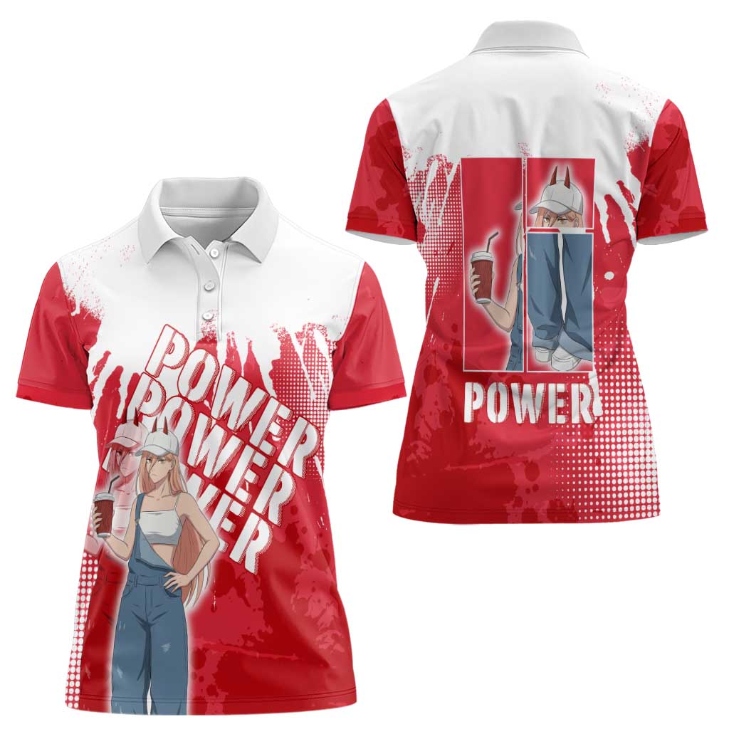 Power Chainsaw Man Women Polo Shirt Grunge Pop Manga Panel Style