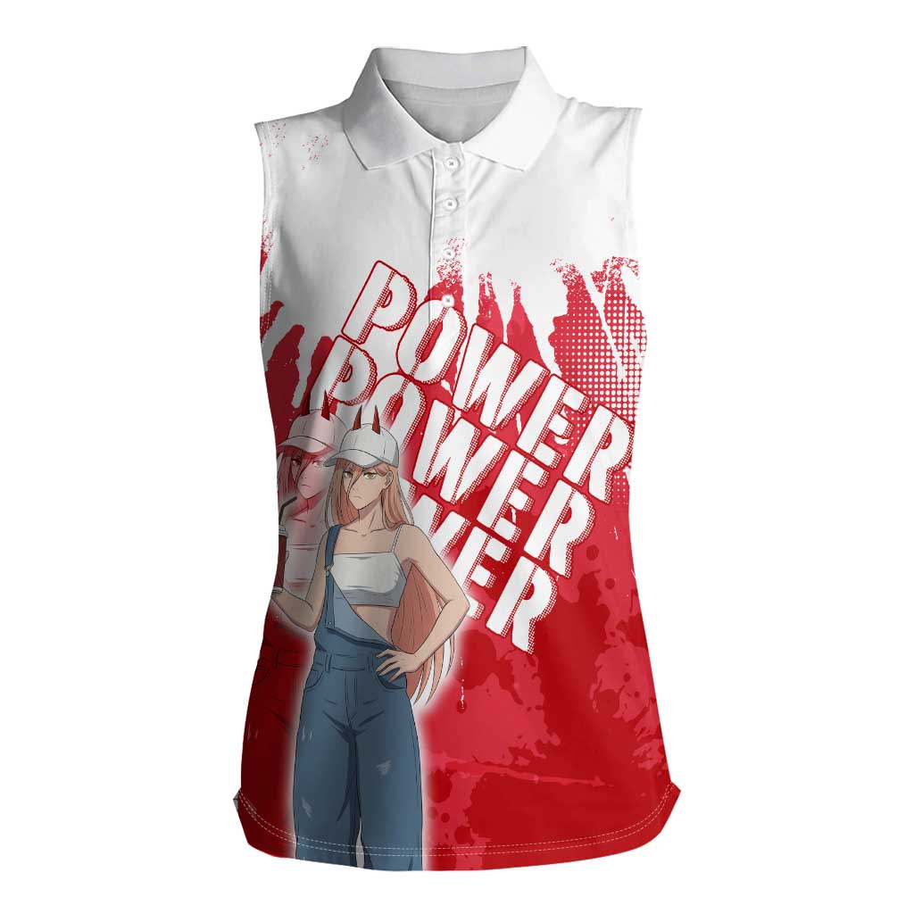 Power Chainsaw Man Women Sleeveless Polo Shirt Grunge Pop Manga Panel Style