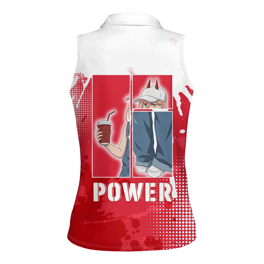Power Chainsaw Man Women Sleeveless Polo Shirt Grunge Pop Manga Panel Style
