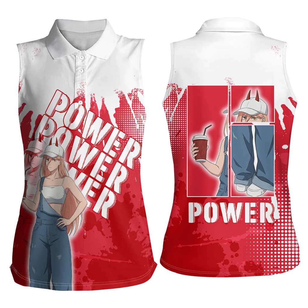 Power Chainsaw Man Women Sleeveless Polo Shirt Grunge Pop Manga Panel Style