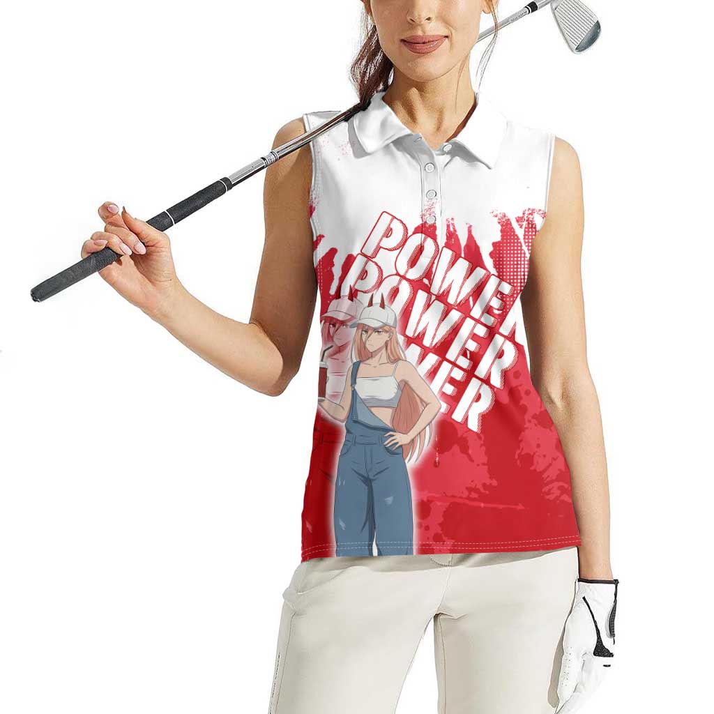 Power Chainsaw Man Women Sleeveless Polo Shirt Grunge Pop Manga Panel Style