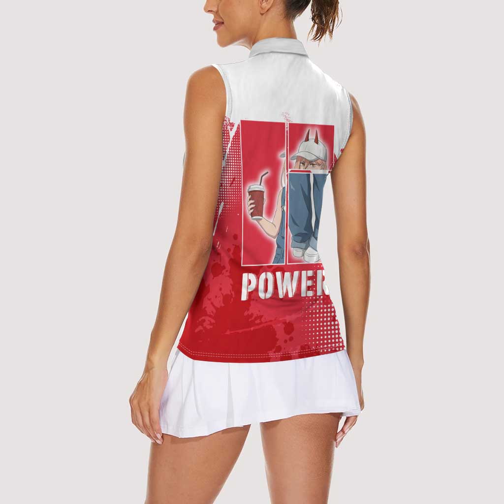 Power Chainsaw Man Women Sleeveless Polo Shirt Grunge Pop Manga Panel Style
