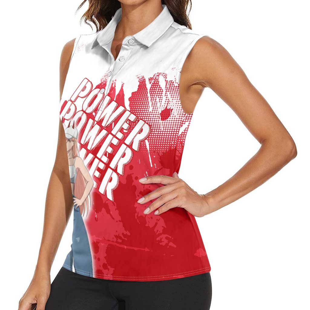 Power Chainsaw Man Women Sleeveless Polo Shirt Grunge Pop Manga Panel Style