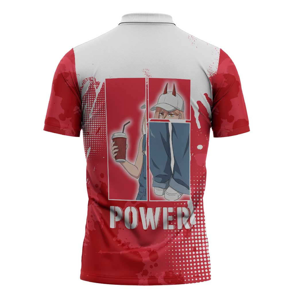 Power Chainsaw Man Zipper Polo Shirt Grunge Pop Manga Panel Style