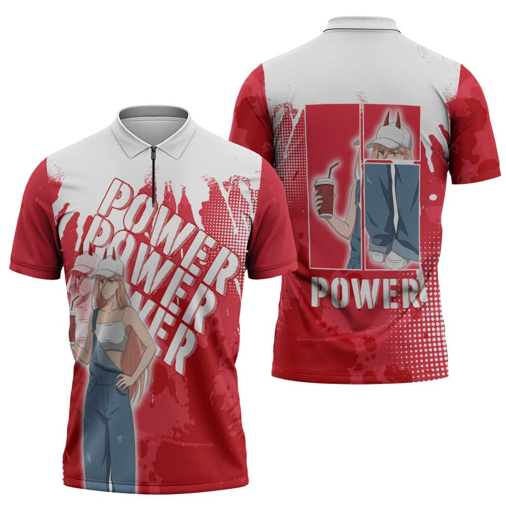 Power Chainsaw Man Zipper Polo Shirt Grunge Pop Manga Panel Style