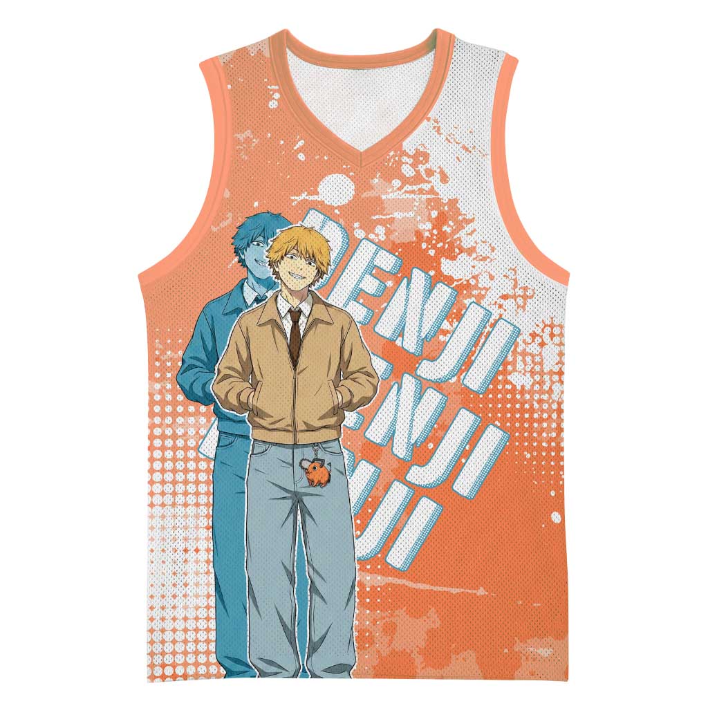 Denji Casual Chainsaw Man Basketball Jersey Retro Manga Grunge Style