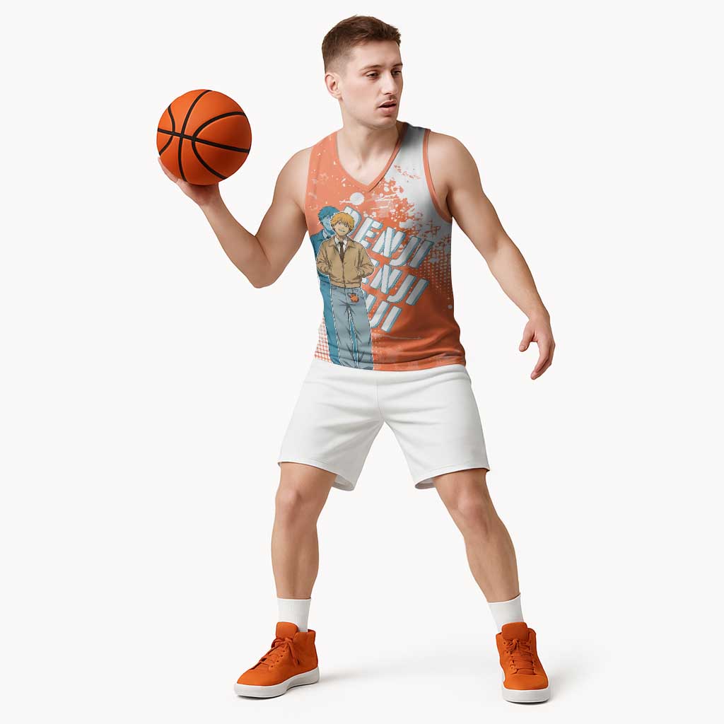 Denji Casual Chainsaw Man Basketball Jersey Retro Manga Grunge Style