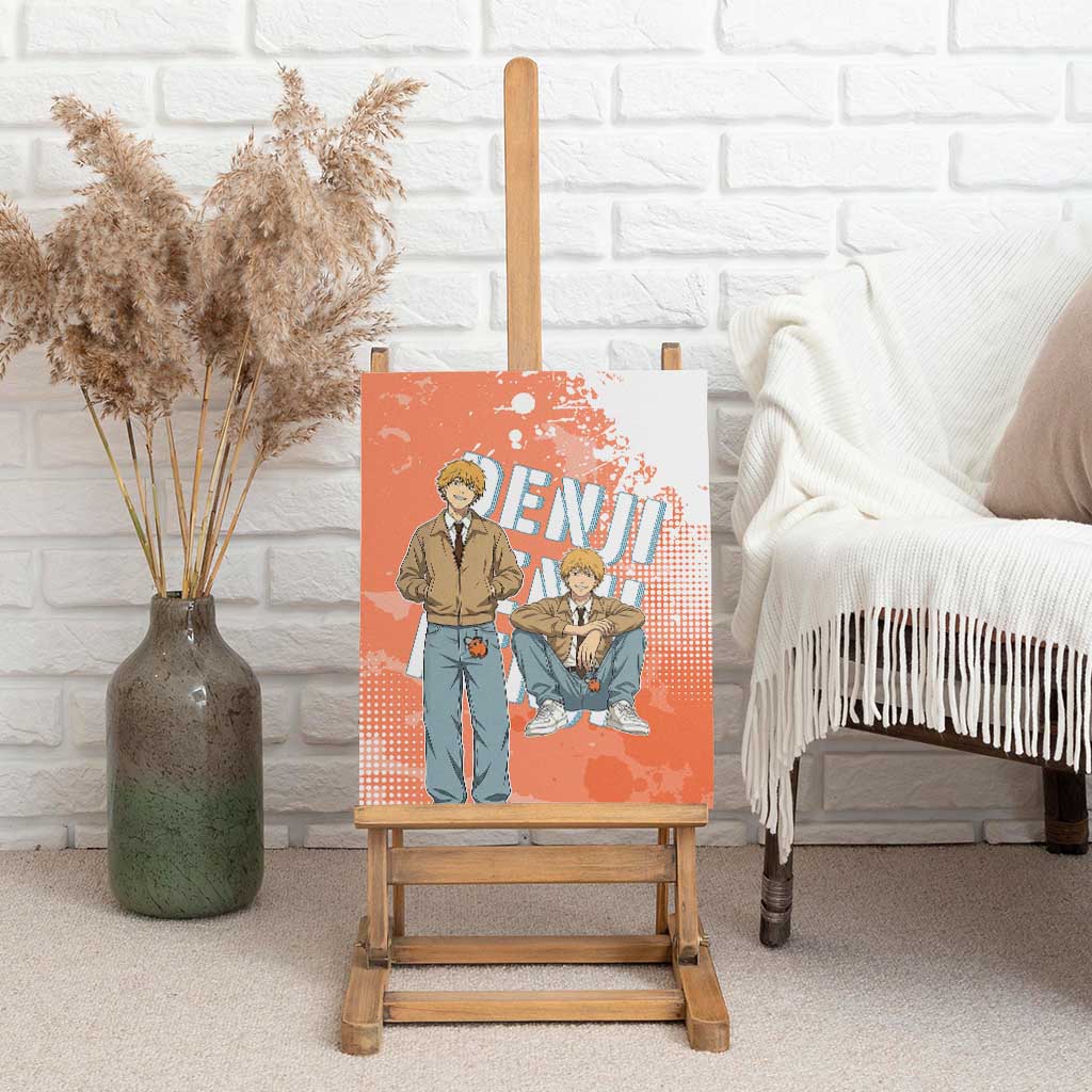 Denji Casual Chainsaw Man Canvas Wall Art Retro Manga Grunge Style