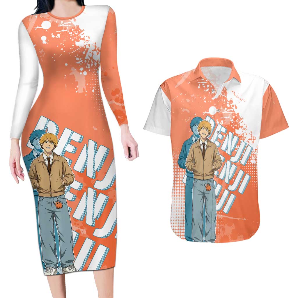 Denji Casual Chainsaw Man Couples Matching Long Sleeve Bodycon Dress and Hawaiian Shirt Retro Manga Grunge Style