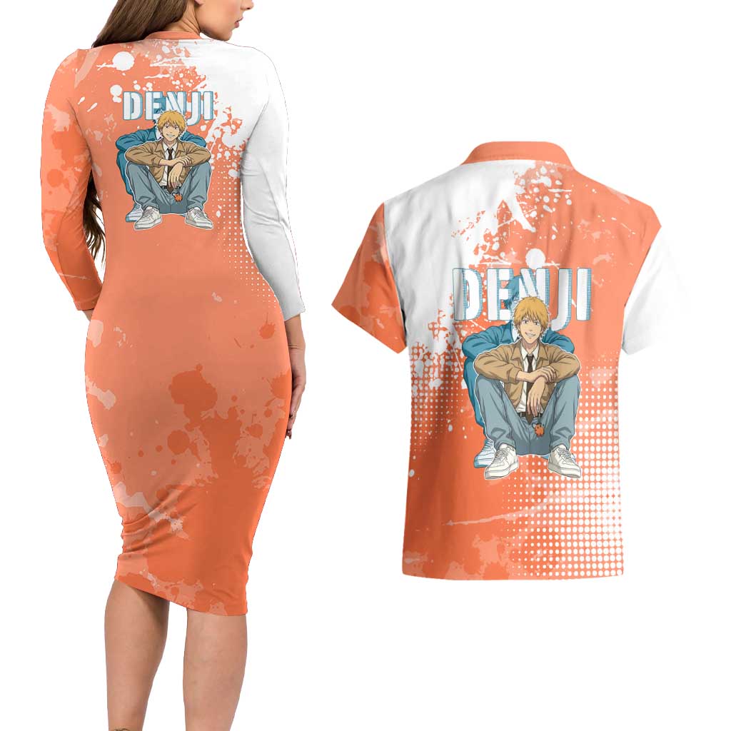 Denji Casual Chainsaw Man Couples Matching Long Sleeve Bodycon Dress and Hawaiian Shirt Retro Manga Grunge Style