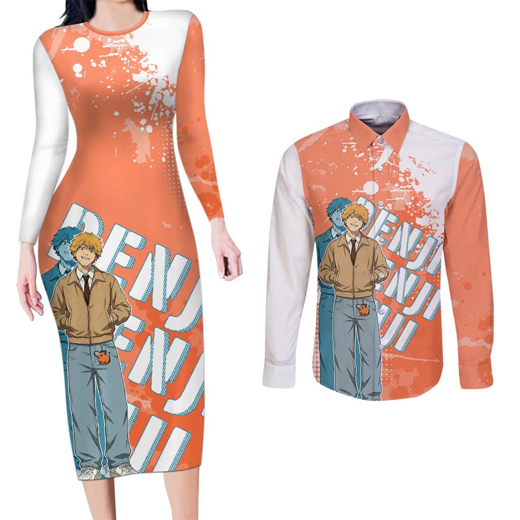 Denji Casual Chainsaw Man Couples Matching Long Sleeve Bodycon Dress and Long Sleeve Button Shirt Retro Manga Grunge Style