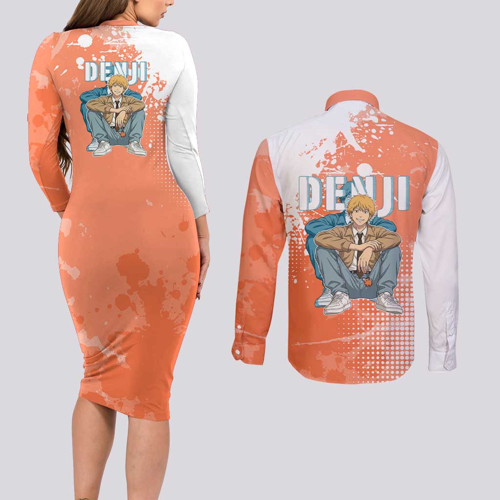 Denji Casual Chainsaw Man Couples Matching Long Sleeve Bodycon Dress and Long Sleeve Button Shirt Retro Manga Grunge Style