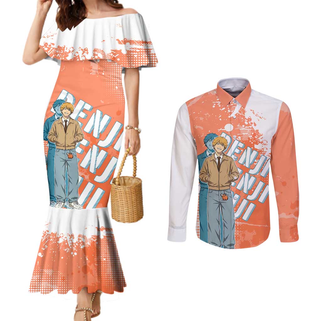 Denji Casual Chainsaw Man Couples Matching Mermaid Dress and Long Sleeve Button Shirt Retro Manga Grunge Style
