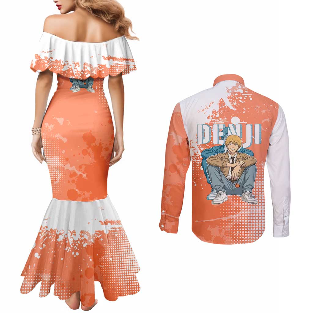Denji Casual Chainsaw Man Couples Matching Mermaid Dress and Long Sleeve Button Shirt Retro Manga Grunge Style