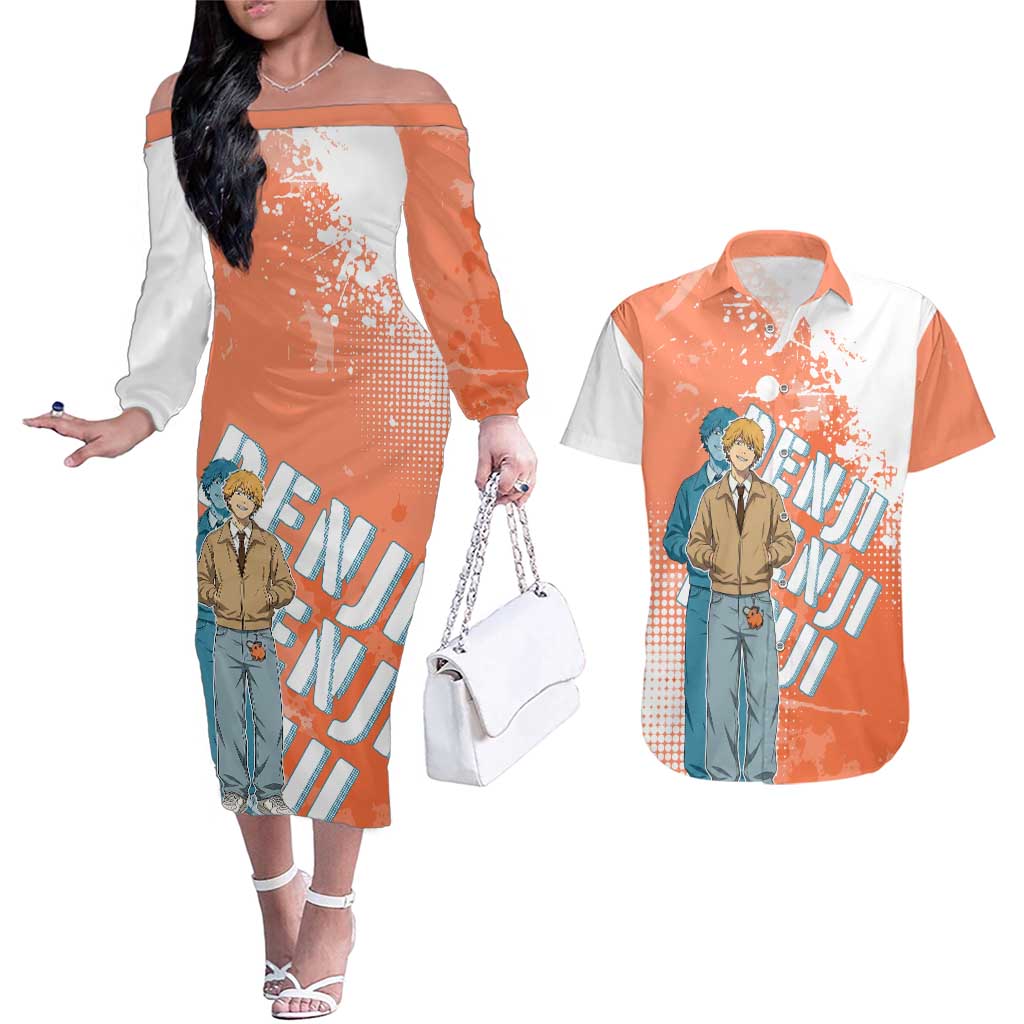 Denji Casual Chainsaw Man Couples Matching Off The Shoulder Long Sleeve Dress and Hawaiian Shirt Retro Manga Grunge Style