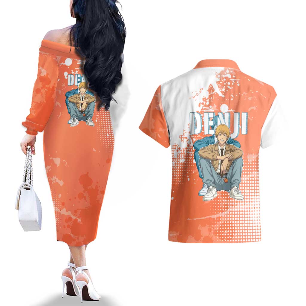 Denji Casual Chainsaw Man Couples Matching Off The Shoulder Long Sleeve Dress and Hawaiian Shirt Retro Manga Grunge Style