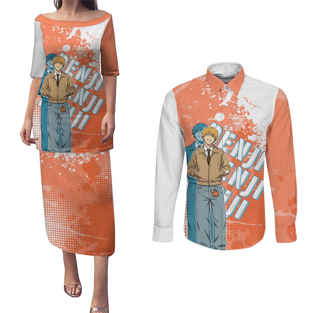 Denji Casual Chainsaw Man Couples Matching Puletasi and Long Sleeve Button Shirt Retro Manga Grunge Style