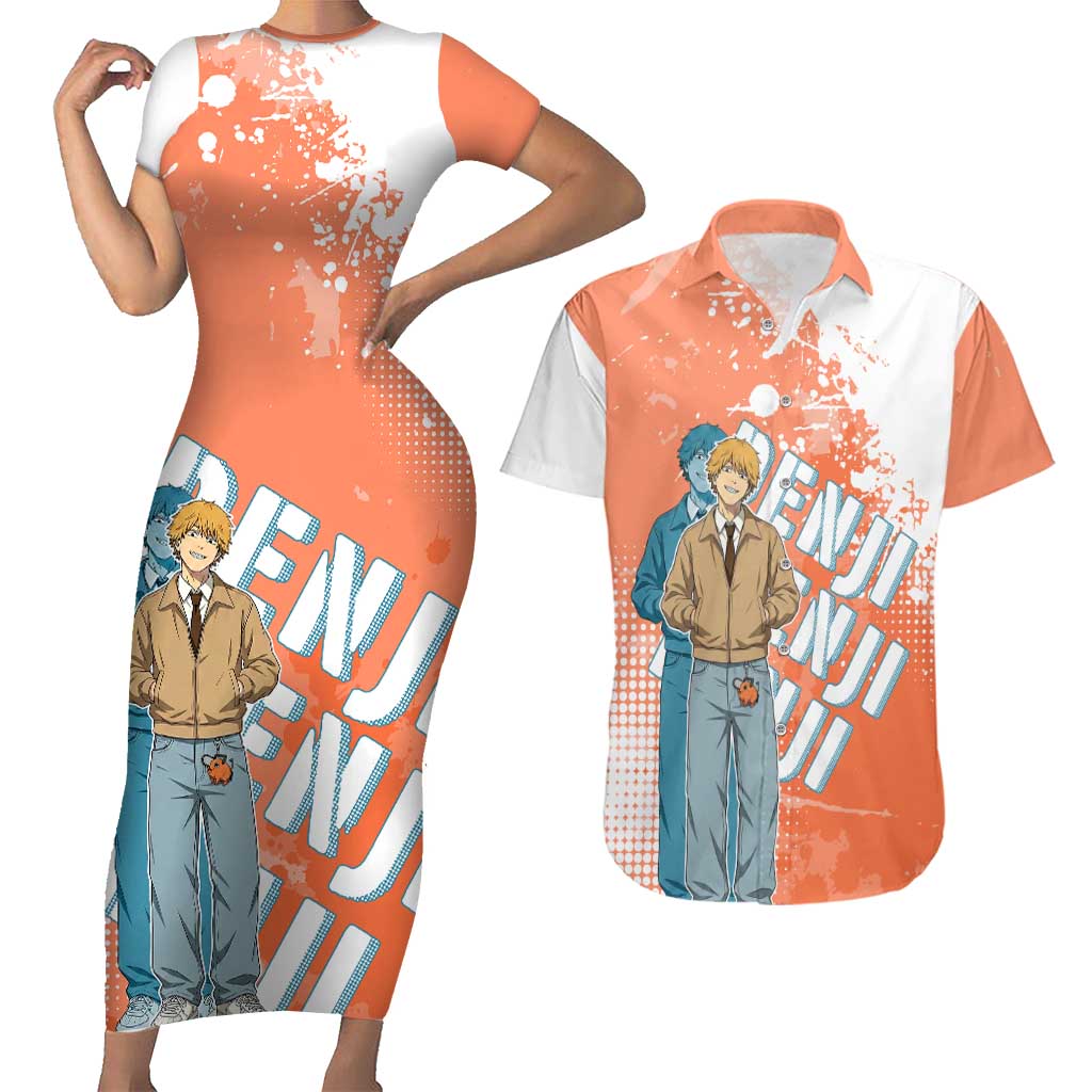 Denji Casual Chainsaw Man Couples Matching Short Sleeve Bodycon Dress and Hawaiian Shirt Retro Manga Grunge Style