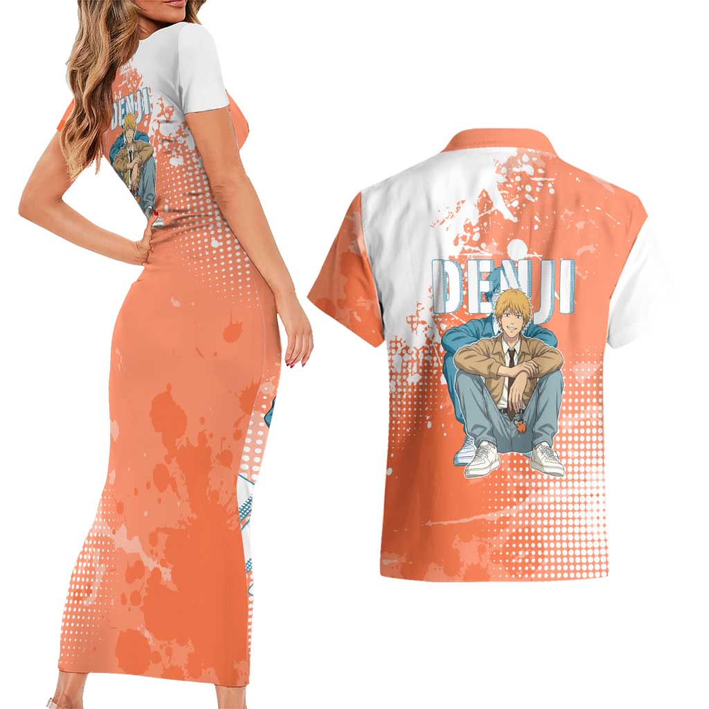 Denji Casual Chainsaw Man Couples Matching Short Sleeve Bodycon Dress and Hawaiian Shirt Retro Manga Grunge Style