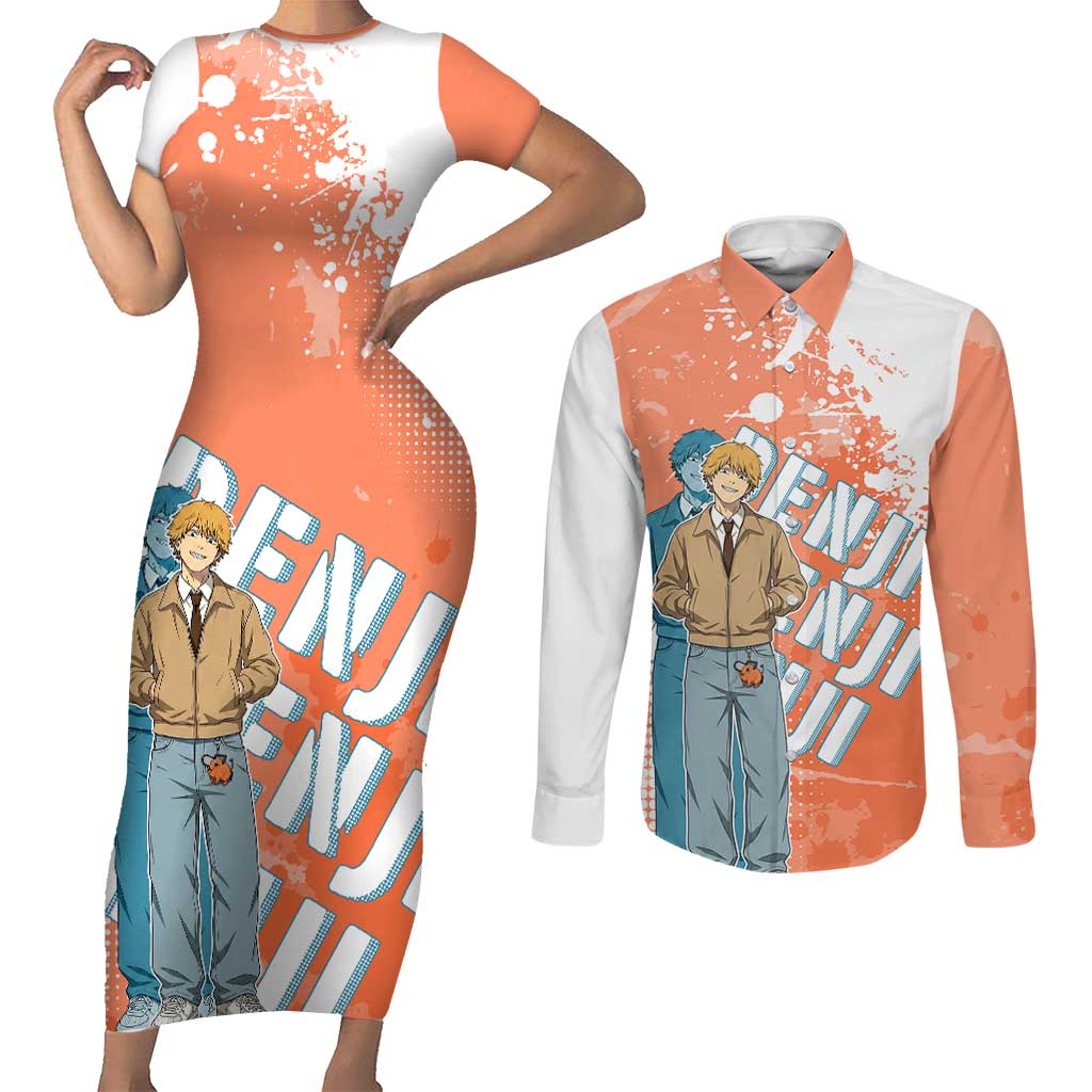 Denji Casual Chainsaw Man Couples Matching Short Sleeve Bodycon Dress and Long Sleeve Button Shirt Retro Manga Grunge Style