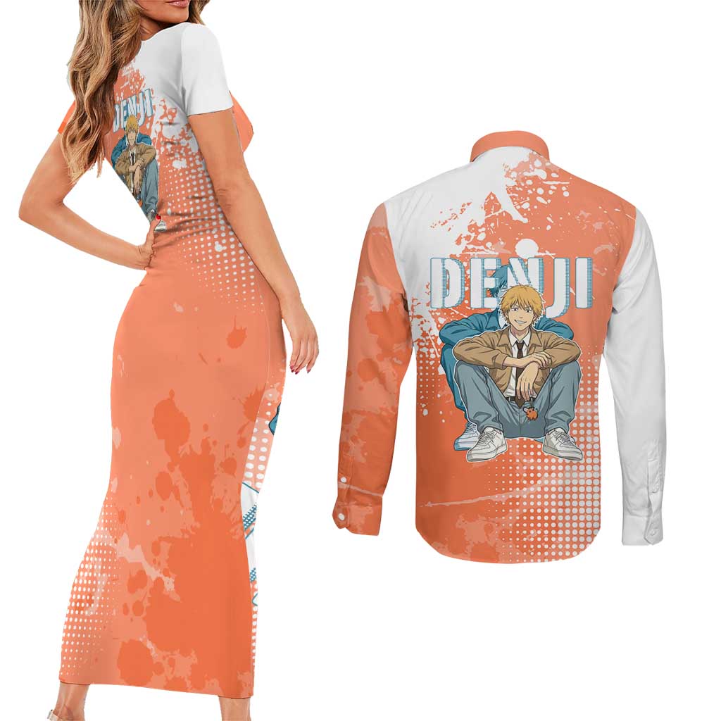 Denji Casual Chainsaw Man Couples Matching Short Sleeve Bodycon Dress and Long Sleeve Button Shirt Retro Manga Grunge Style