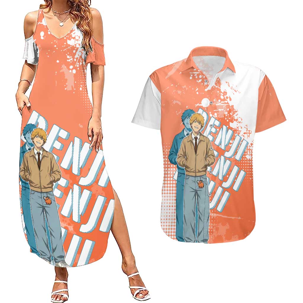 Denji Casual Chainsaw Man Couples Matching Summer Maxi Dress and Hawaiian Shirt Retro Manga Grunge Style